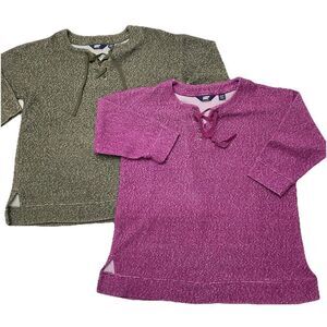 Lot Lands' End  3/4 Sleeve Textured Lace Up Front Tunic Tops  Women's PM